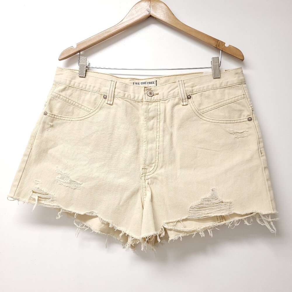 New We The Free Now Or Never Denim Shorts High Rise Cut Off Hem Distressed